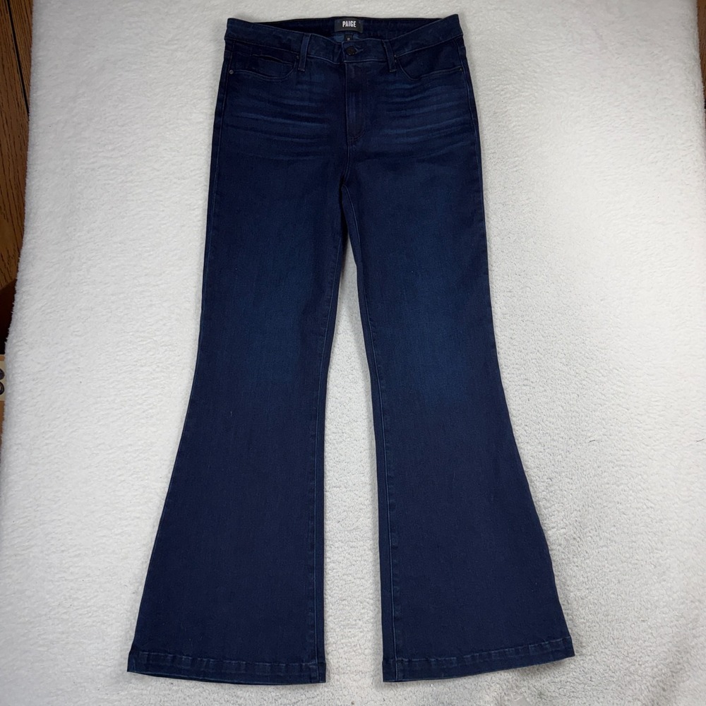 Paige Genevieve High Waisted Flare Leg Jeans Womens 32 (34x31) Dark Wash Boho